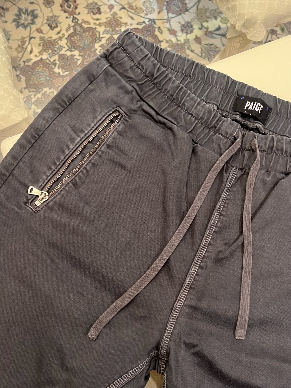 PAIGE Men's Charcoal Drawstring Joggers with Zipper Pocket